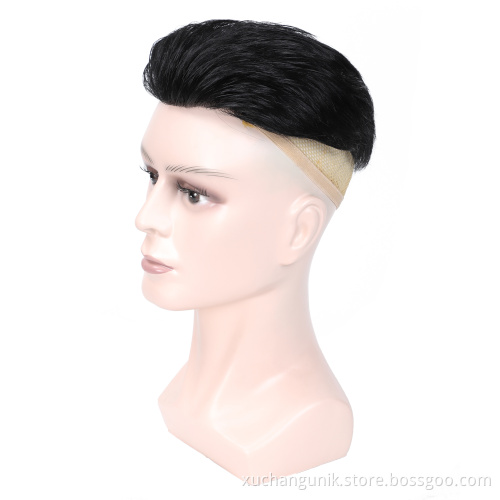 Uniky Stock human hair toupee hair replacement men's wigs lace base with poly around ready for shipment